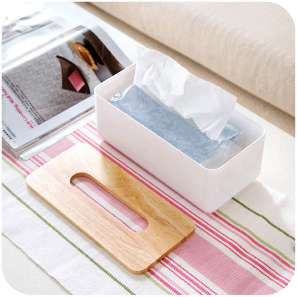 Wood Tissue Box Cover Gloves Box Holder Wooden Rectangular Tissue / White / 10.2 x 5.1 x 4.5 / Large