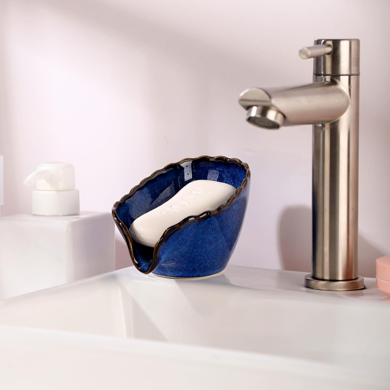 Dish Washing Soap Holder Ceramic Dish for Soap / Blue