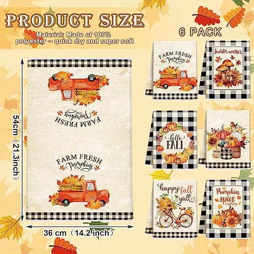 Ganeen 6 Pcs Fall Kitchen Dish Towels Buffalo Plaid Farmhouse Adorable
