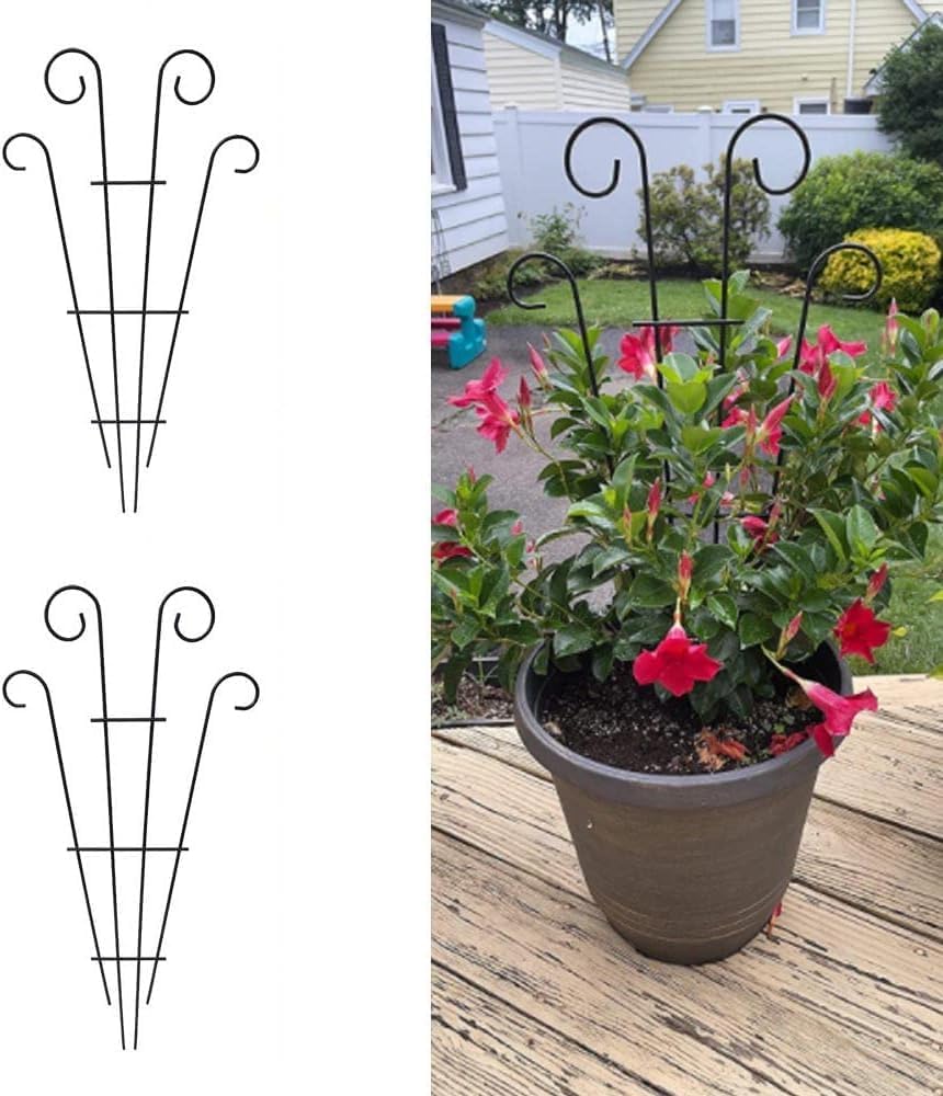 2 Pack 31 Inch Black Coated Wave Pot Metal Trellis Stakes for Climbing Plants Patio Plant Support for Outdoor,Rose