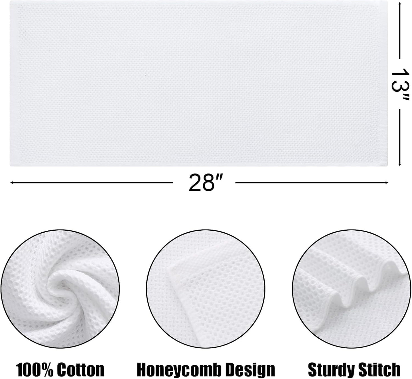 Kitinjoy 100% Cotton Waffle 12-Pack Kitchen Towels, 13" x 28", White | Super Soft, Ultra-Absorbent, Fast Drying