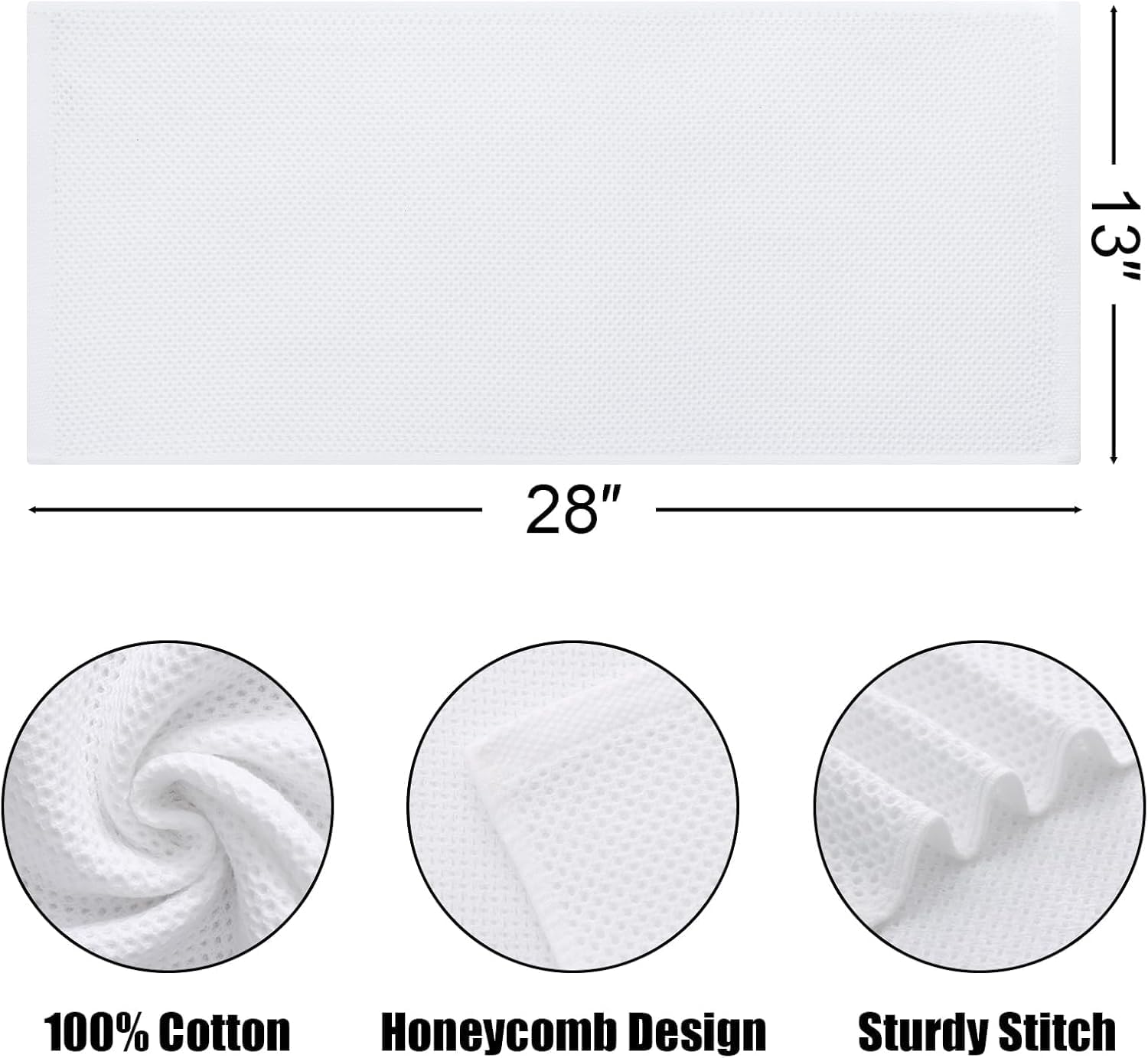 Kitinjoy 100% Cotton Waffle 12-Pack Kitchen Towels, 13" x 28", White | Super Soft, Ultra-Absorbent, Fast Drying