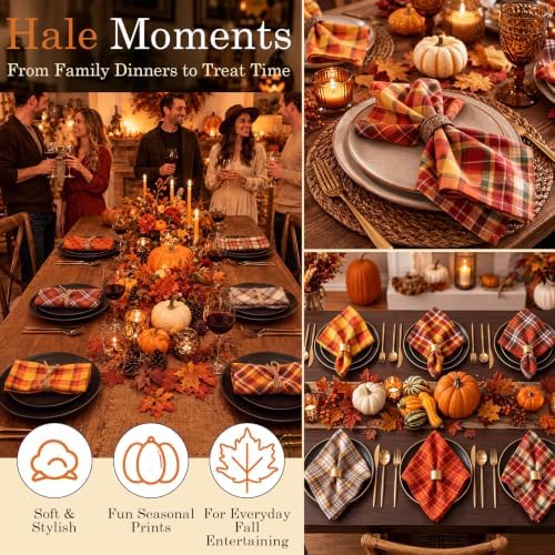 Mixweer 12 Pack Fall Thanksgiving Cloth Napkins Bulk, 15 x 15 Inch