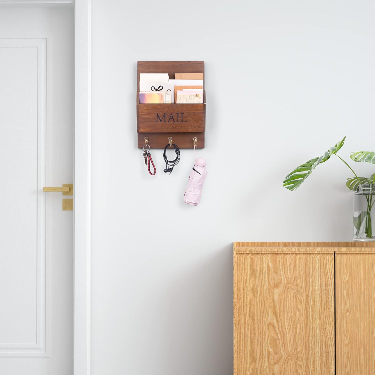 Wooden Mail Holder / Dark Brown / Wall Mount