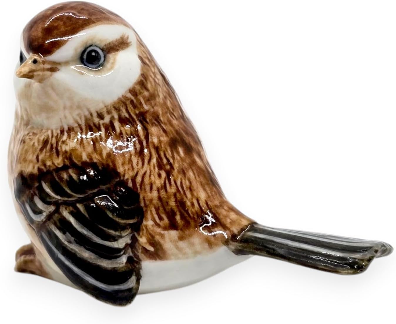 Tiny 2¾" Sitting Look Left Eurasian Sparrow Bird Figurine / Sparrow 2 Sit Look Left / Brown