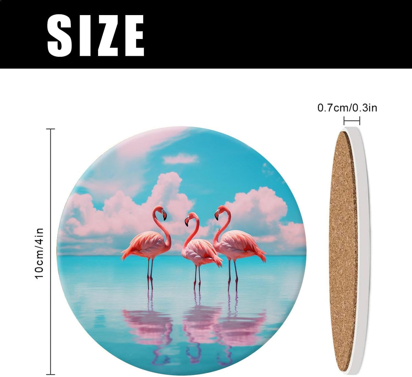 Holder / Flamingo Print Ceramic Coasters / 4 In / Color1861 / Set of 4