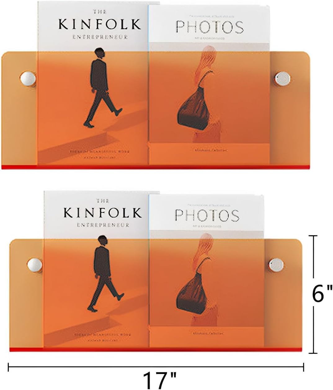 ROYALITA 2-Pack Acrylic Magazine Holder Brochure Holder, Orange 17 Inch | Record Magazine Rack, Fashion Floating