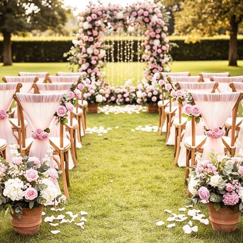 Auihiay 104PCS Pink Roses, Realistic Silk Velvet Pink Artificial Flowers