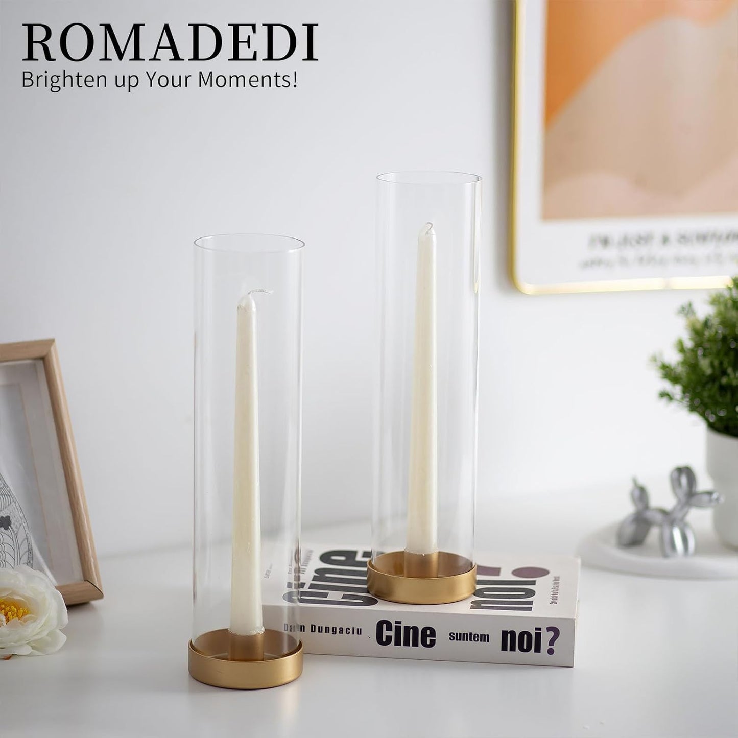 Romadedi Hurricane Candle Holders, 12" Tall, Pack of 12, Gold | Gold Base with Clear Glass Hurricane. Windproof and