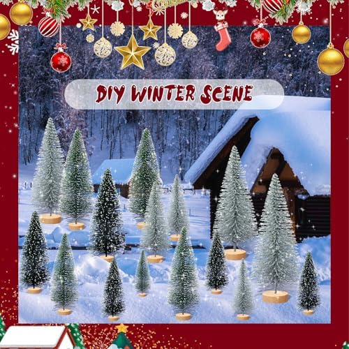 30pcs Tiny Christmas Trees for Christmas Decorations, Mini Artificial Christmas Tree Small with Snowflakes Bottle Brush Trees for Christmas Decor Party Home Table Top Winter Crafts Decorations