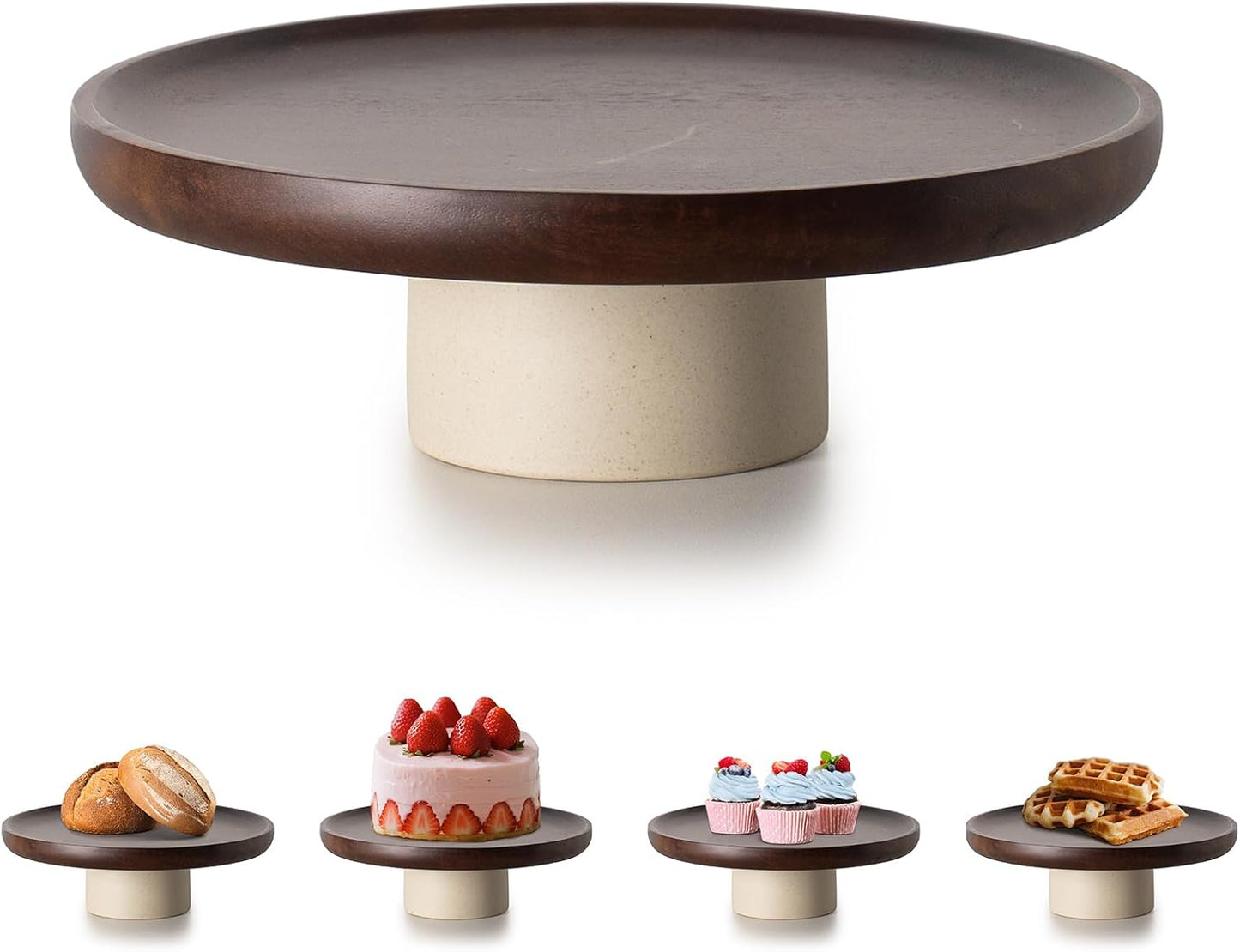 Rustic Acacia Wood Cake Stand / 9 Inch / Natural