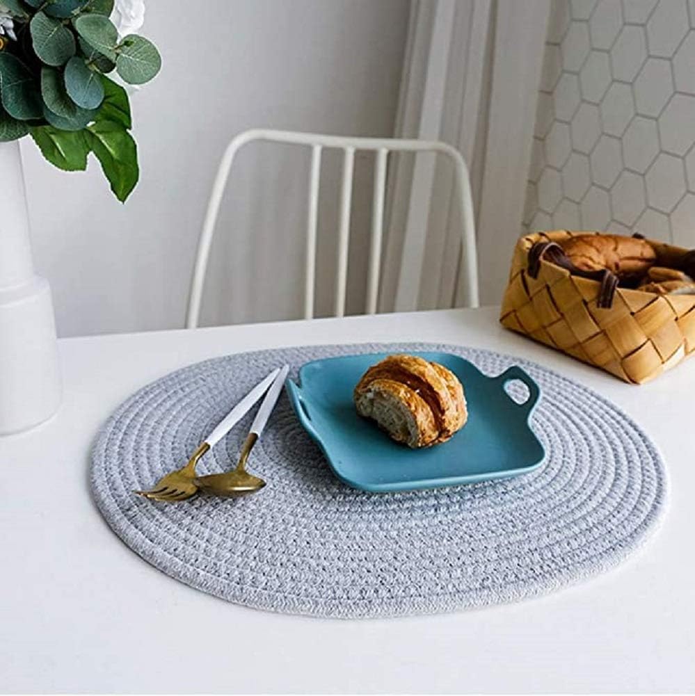6 Pack Woven Placemats, 12x16 inches Gray Oval Plate Charger Cotton Heat Resistant Non-Slip Weave Place mats Farmhouse