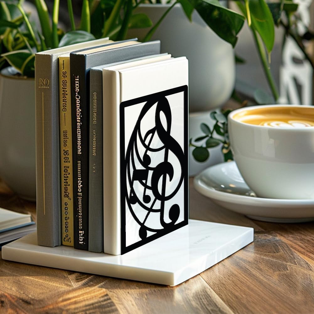 Metal Bookends / Modern Decorative Heavy Duty Study Book Support Stoppers for Desk / Musical Note