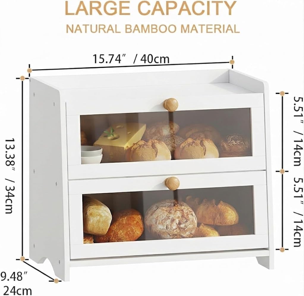 BAMBANG Bread Box for Kitchen Countertop, Extra Large Bamboo Bread Storage Container for Homemade Bread, Double Layer