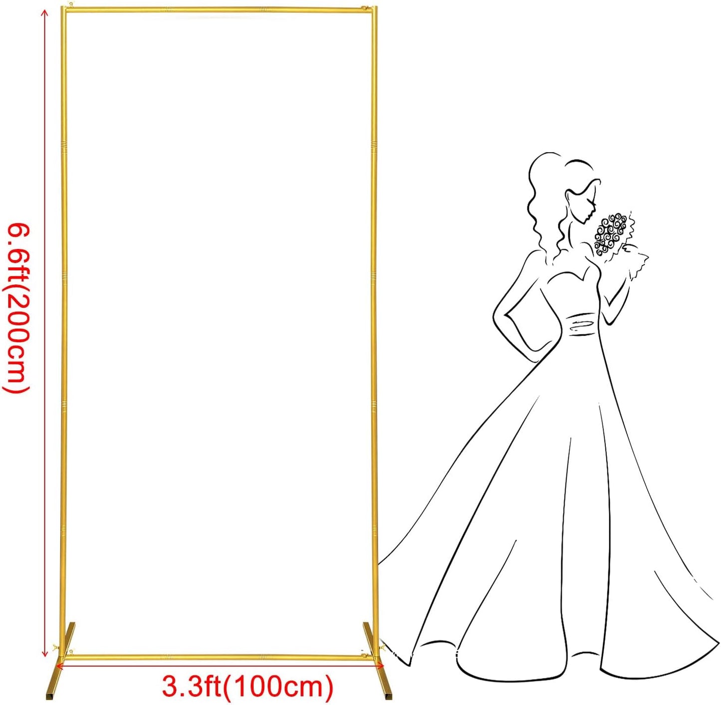 Metal Wedding Arch Backdrop Stand FT Square Balloon Arch Frame / 6.6FT X3ft / Gold / 6.6 x 3.3