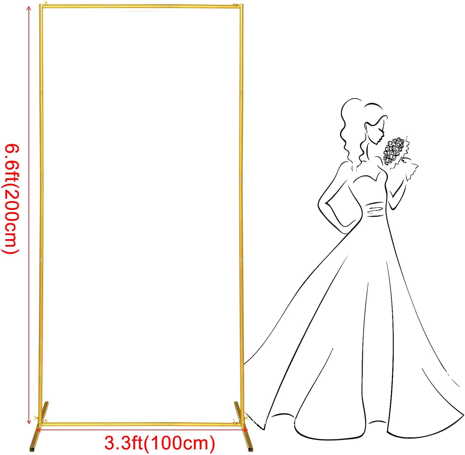 Metal Wedding Arch Backdrop Stand FT Square Balloon Arch Frame / 6.6FT X3ft / Gold / 6.6 x 3.3