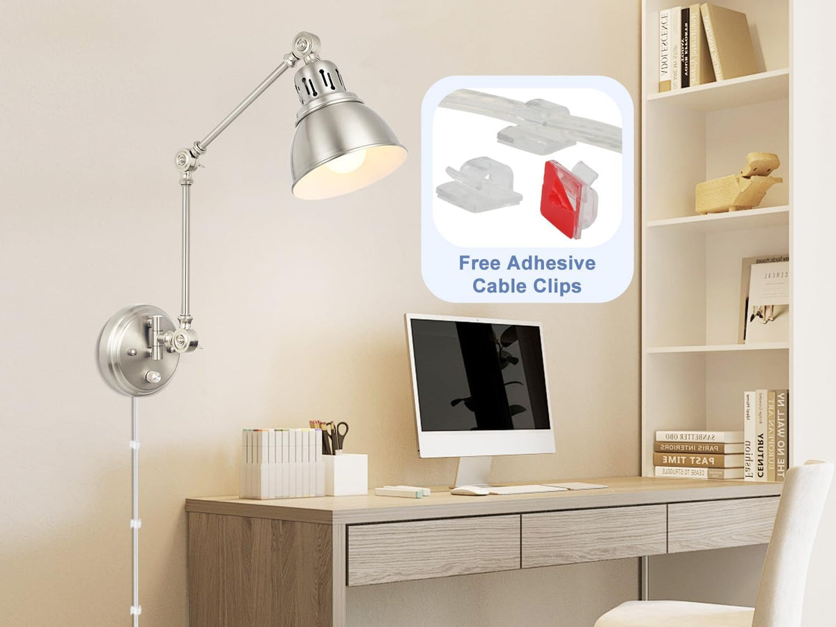 GOODATE 1 Pack Plug in Wall Sconce with Remote, Dimmable, Adjustable Colors, Swing Arm Wall Lamp, Plug in Wall Light