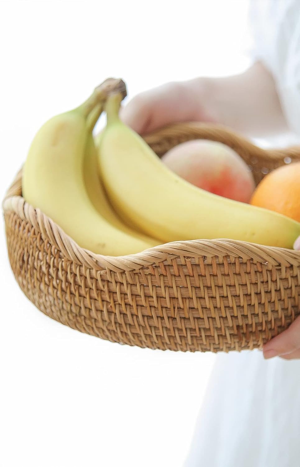 Handmade Rattan Bread Baskets Round Wicker Fruit Serving Storage Bowls / Medium / Natural