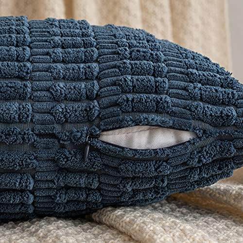 MIULEE Lumbar Corduroy Throw Pillow Cover for Bed 14x36 Blue Pack of 1