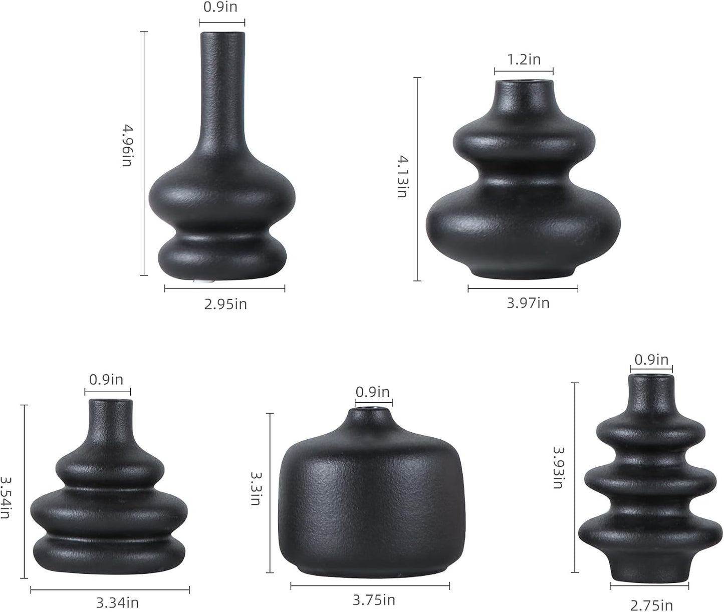 Small Ceramic Vase / Black / Set of 5