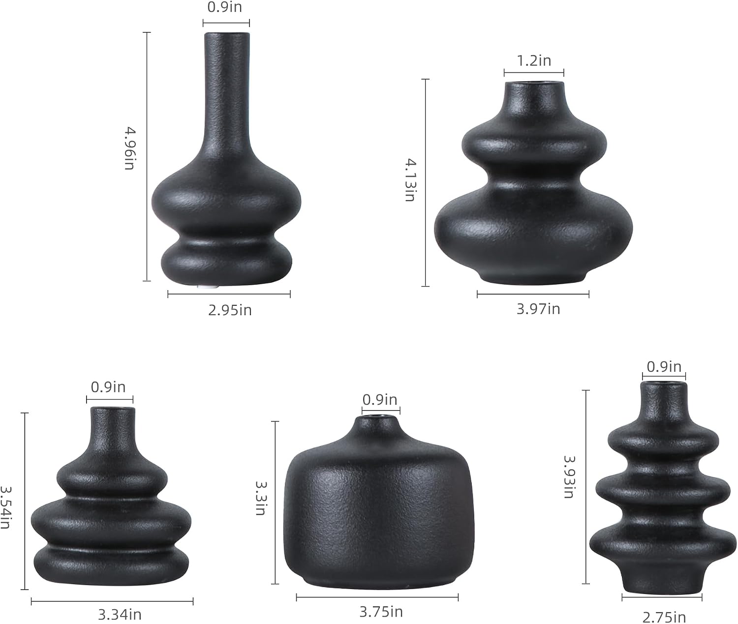 Small Ceramic Vase / Black / Set of 5