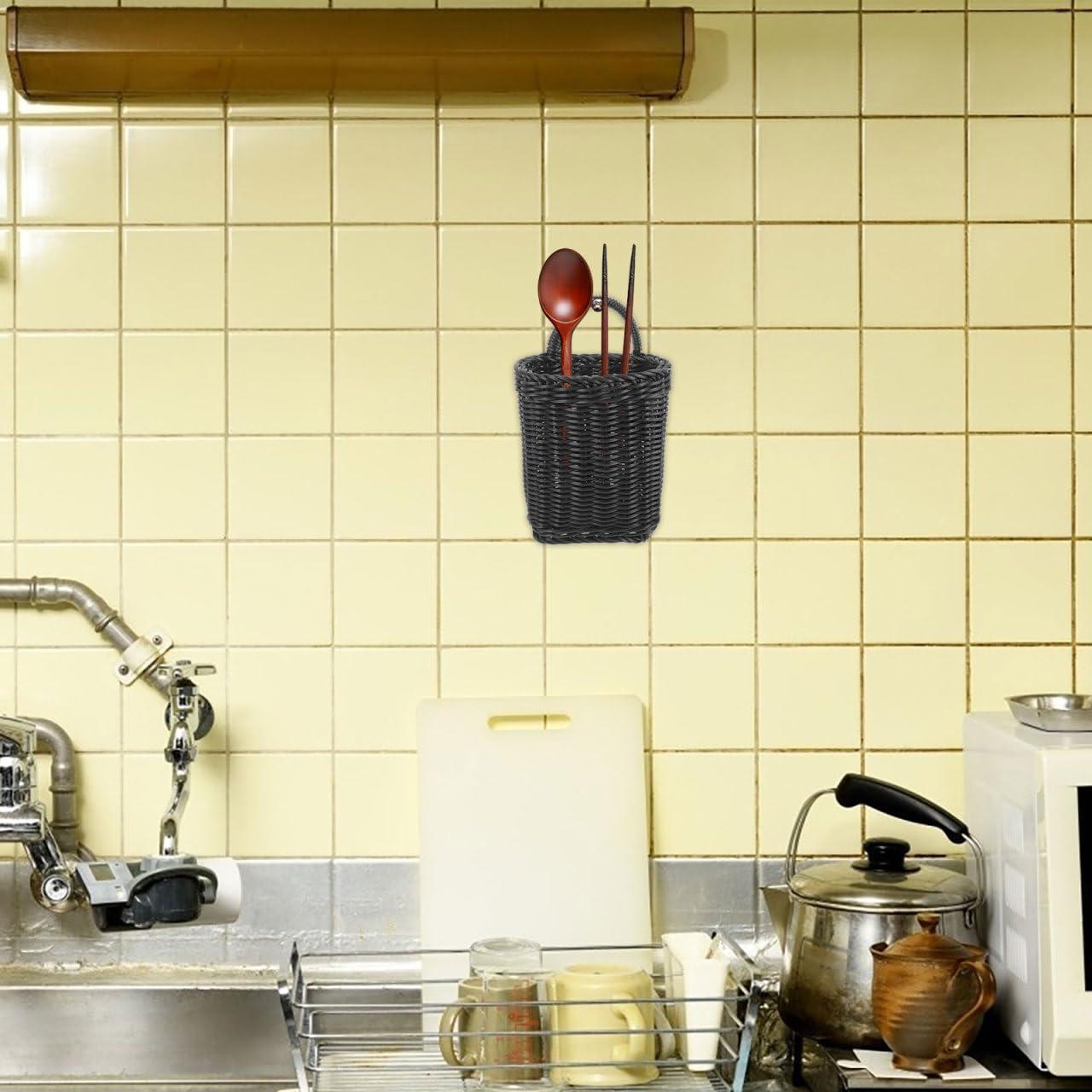 Plastic Wicker Storage Basket Nordic Style Hanging Organizer / Black