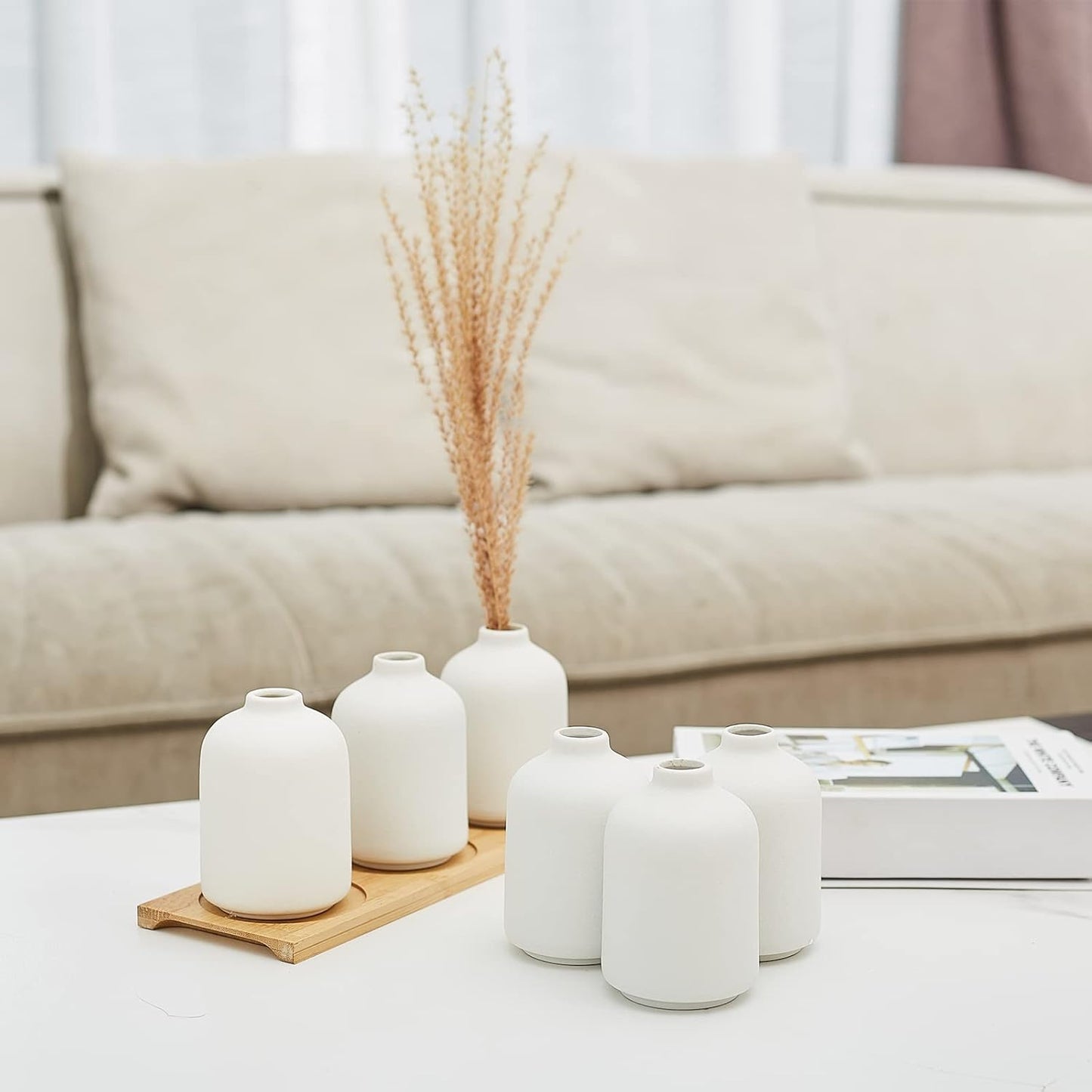 Small Ceramic Vases Set 6 for Decor / Ceramic Vase 6 / White