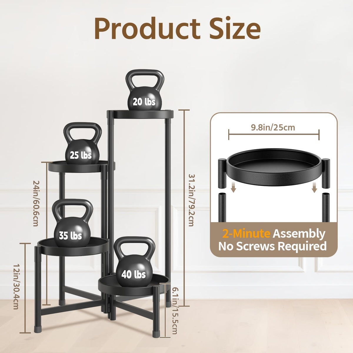 LASZOLA Plant Stand Indoor with 10 Inch Large Metal Tray, 4 Tier Black | Corner Tall Folding Flower Display Rack