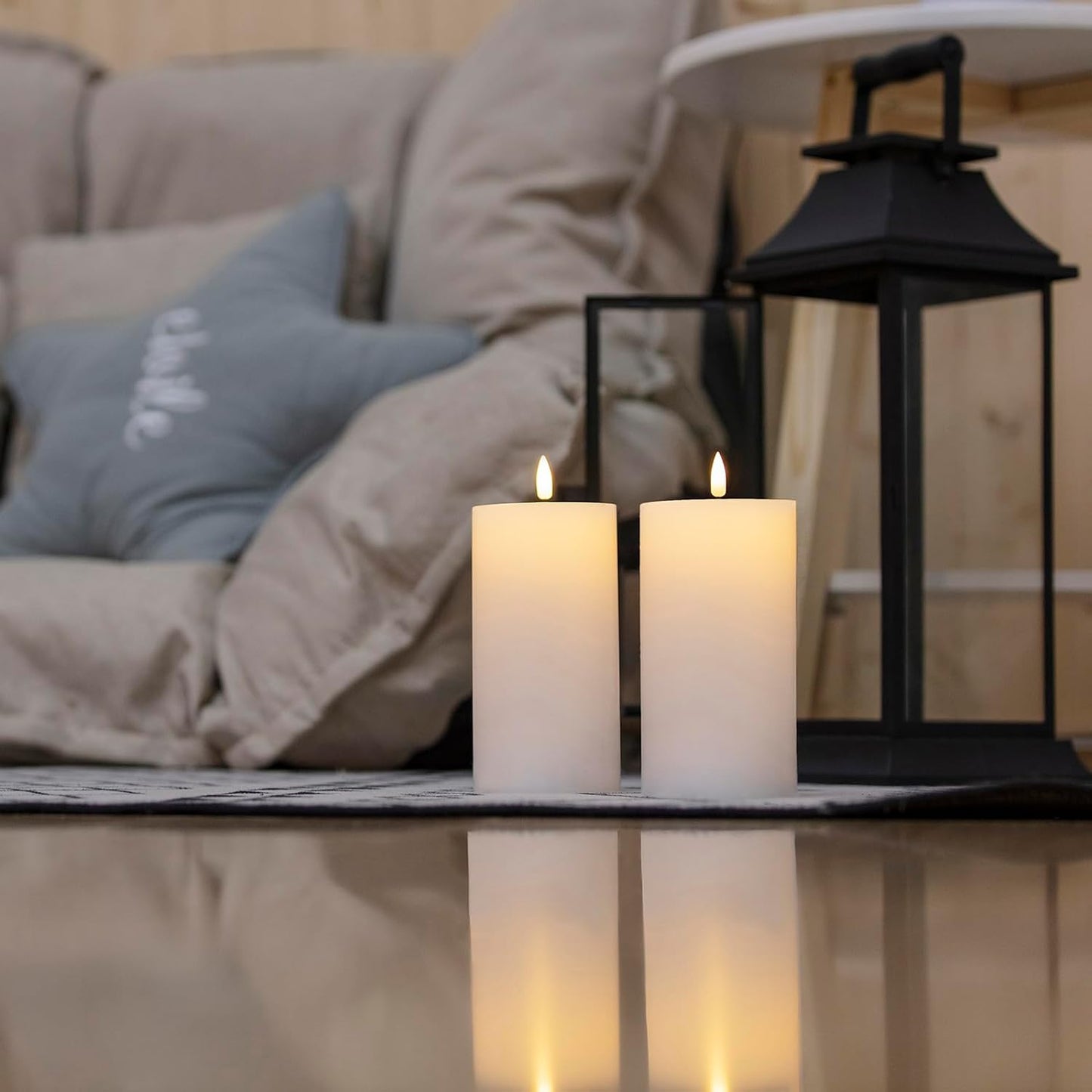 volnyus White Flameless Candles Set of 2 (3x6 inch) Flickering LED Wax Candles Battery Operated with Remote Control