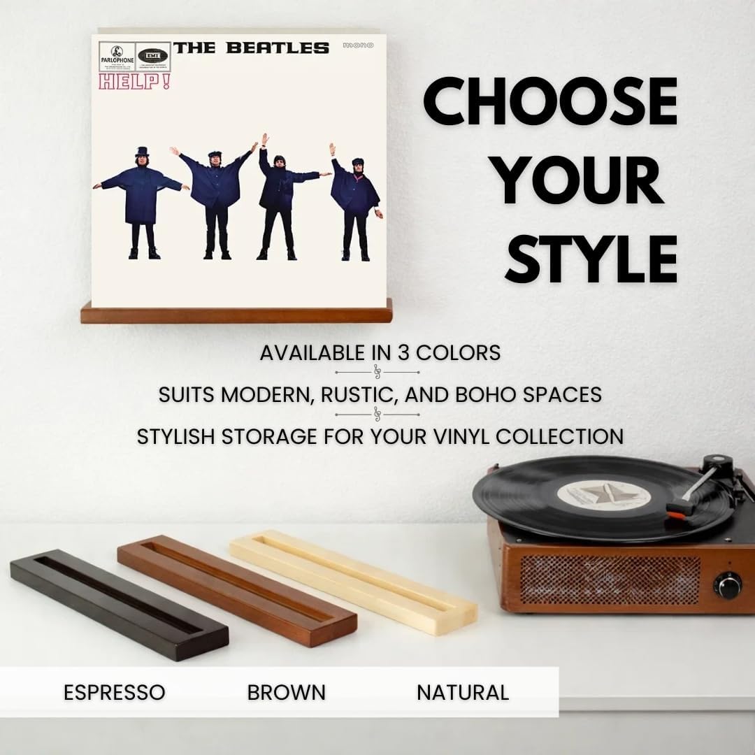 Vinyl Record Display Shelf - Set of 8 Floating LP Album Shelves for Wall Display - Solid Pine Wood - Wall Mount