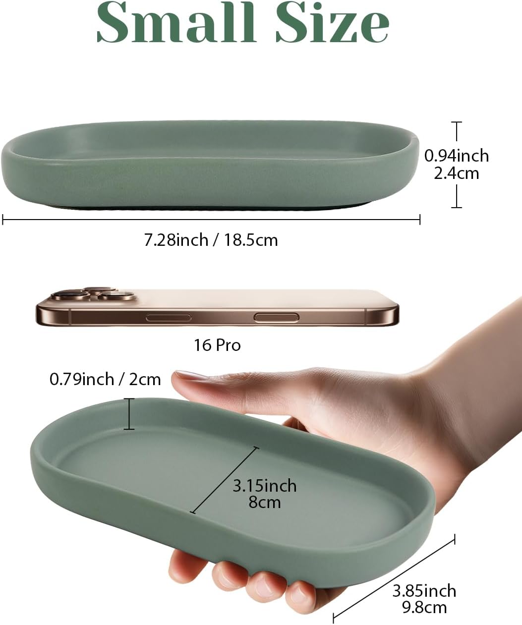 7" Ceramic Bathroom Vanity Tray Set- Bathroom Organizer Countertop Tray / Green / Set of 2