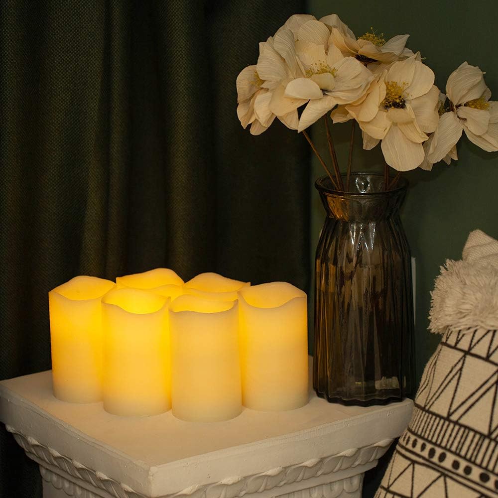 H-BLOSSOM Flickering Flameless Candles Battery Operated Real Wax Pillar Candles LED Candles with 10 Key Remote Control