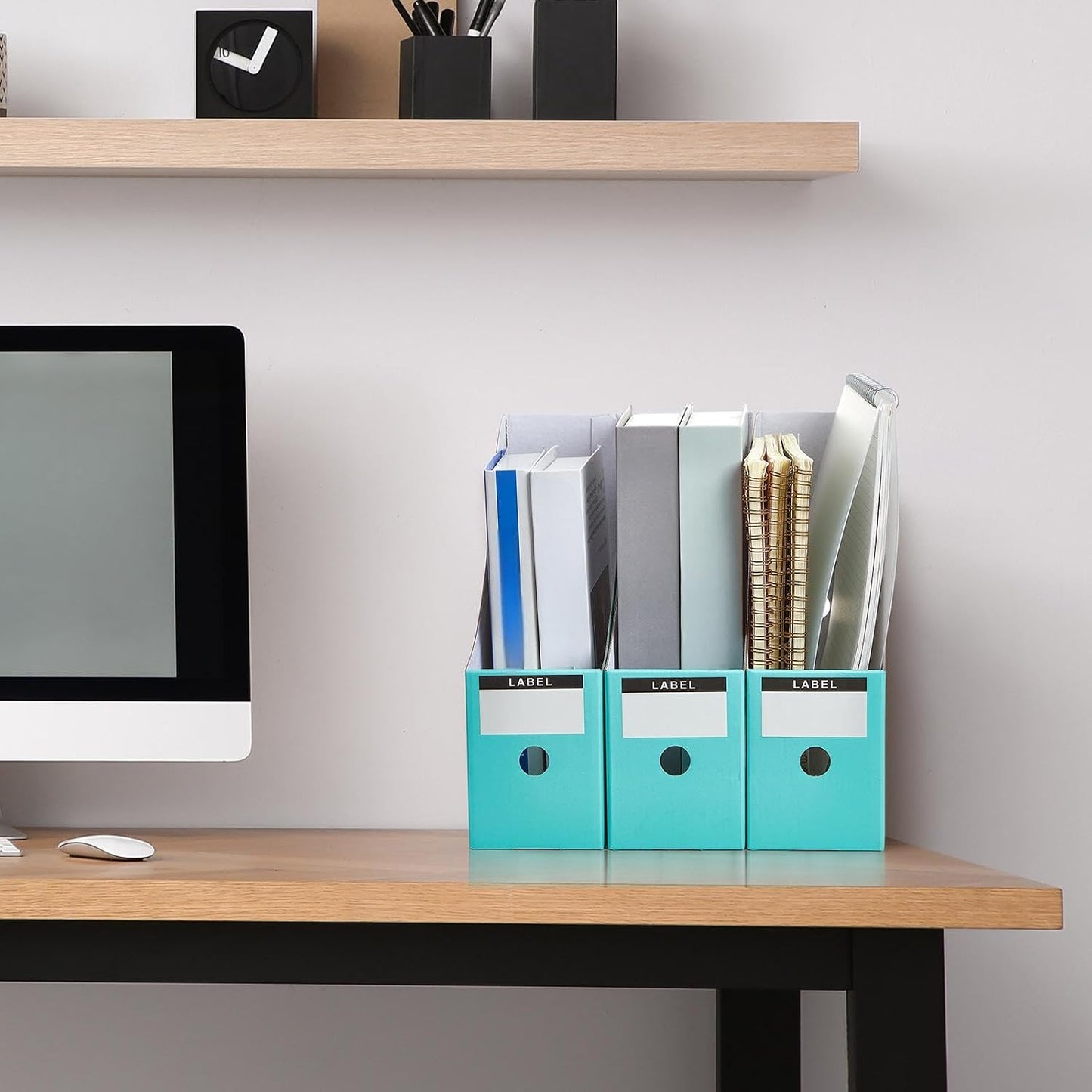 Thenshop 24 Pcs Magazine Files Cardboard Holders,Classic,Mint | File Organizer Foldable Paper Storage for Desk