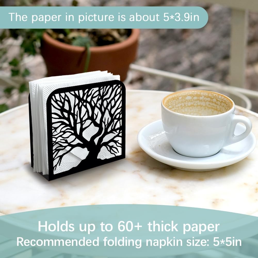 Decorative Metal Napkin Holder / Tree Trunk / Black / 4.9 x 4.9 x 1.9
