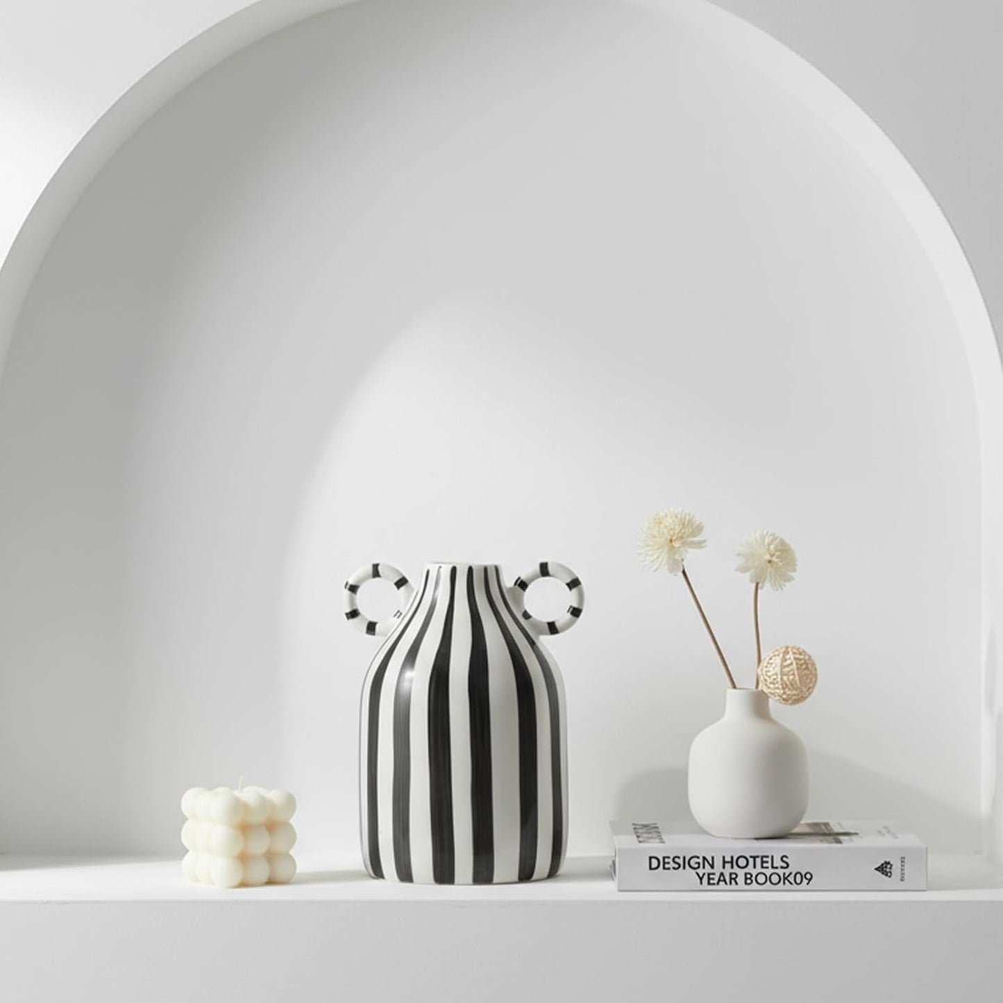 Small and White Ceramic Vase / Black