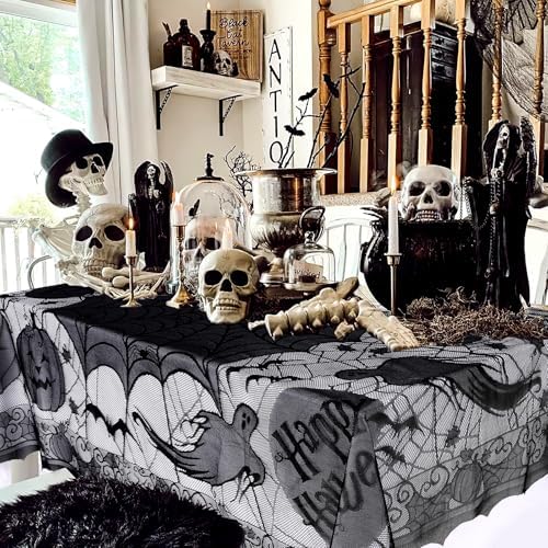 LuoluoHouse Lace Halloween Tablecloth 60x84 Inch Rectangular Spider Web