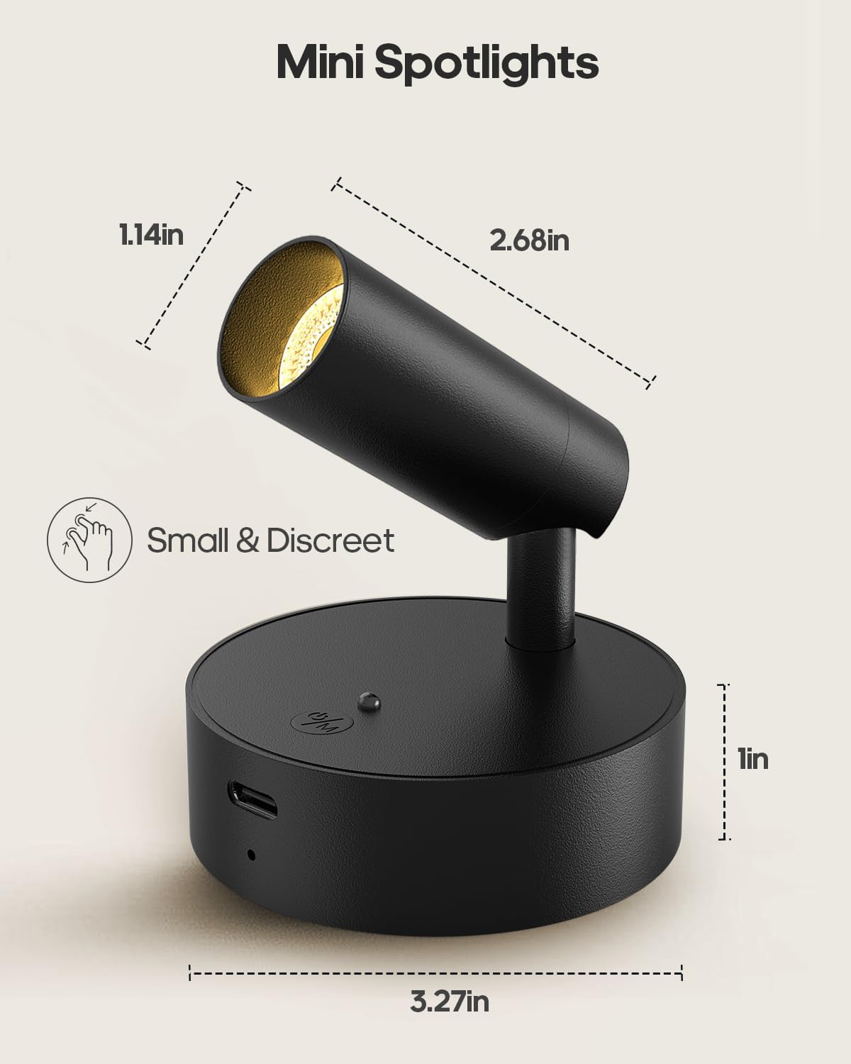 Spotlights Indoor with Remote, 3000Mah Rechargeable Wireless Plant Light | Up Lights with 3 Colors & Dimmer, Small LED