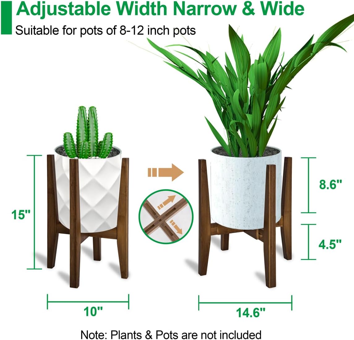 OERGKE Adjustable Plant Stand, Bamboo Mid Century Modern Indoor Plants Stands, Corner Flower Holder for Living Room
