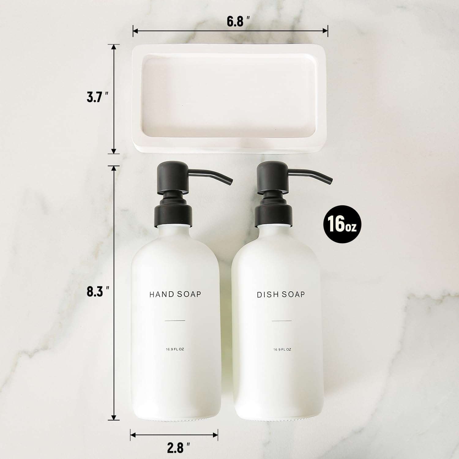 Prus Waso Kitchen Soap Dispenser Set, White Soap Dispenser with Black Stainless Steel Pump, Perfect for Modern Kitchen