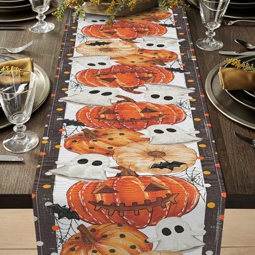 Niviy Halloween Table Runner Bat Ghost Pumpkins Web Pattern Table Decoration for Halloween Home Kitchen Dining Outdoor Indoor Holiday Farmhouse Decor 13 x 90 Inch