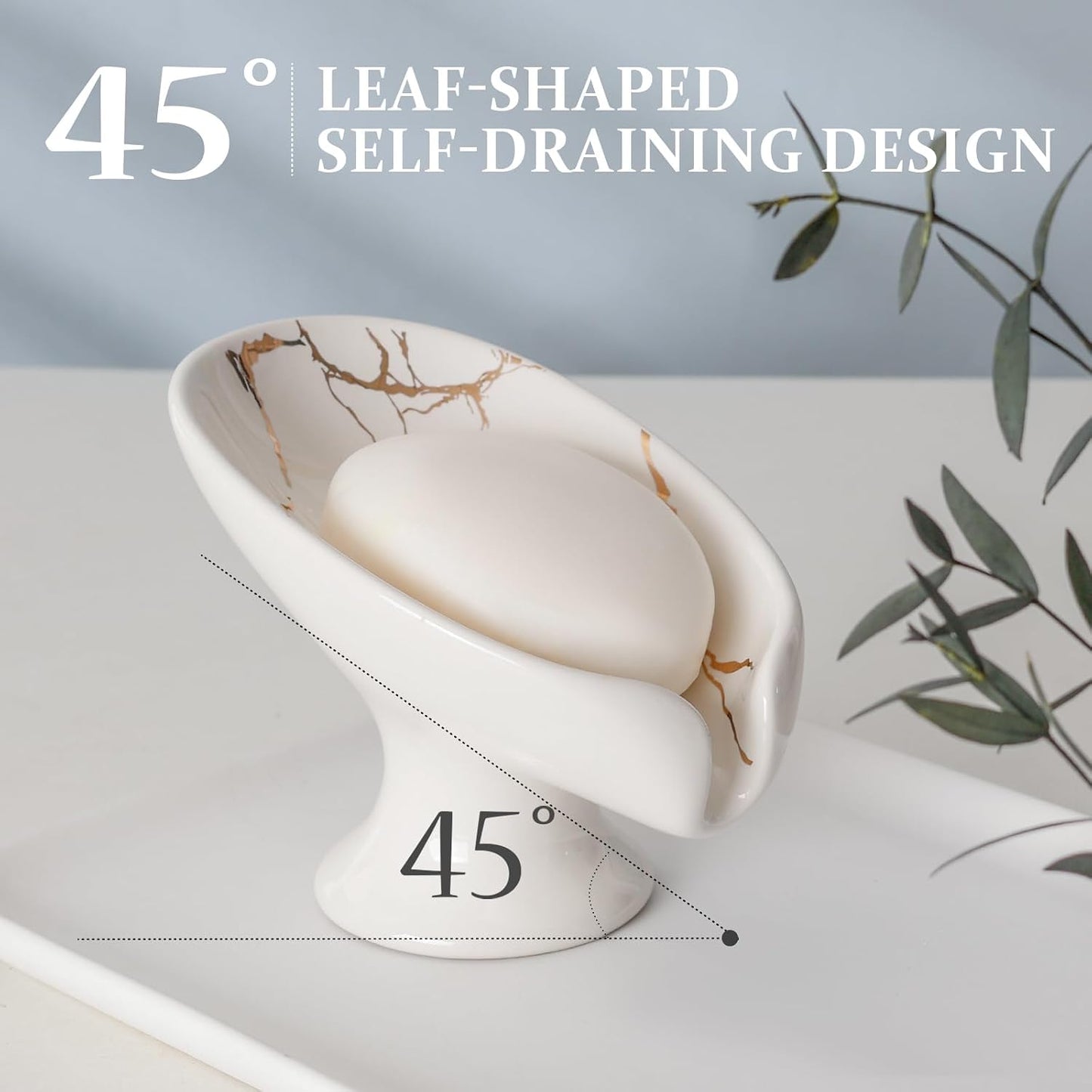 Self Draining Bar Soap Holder / Marble White / Set of 2