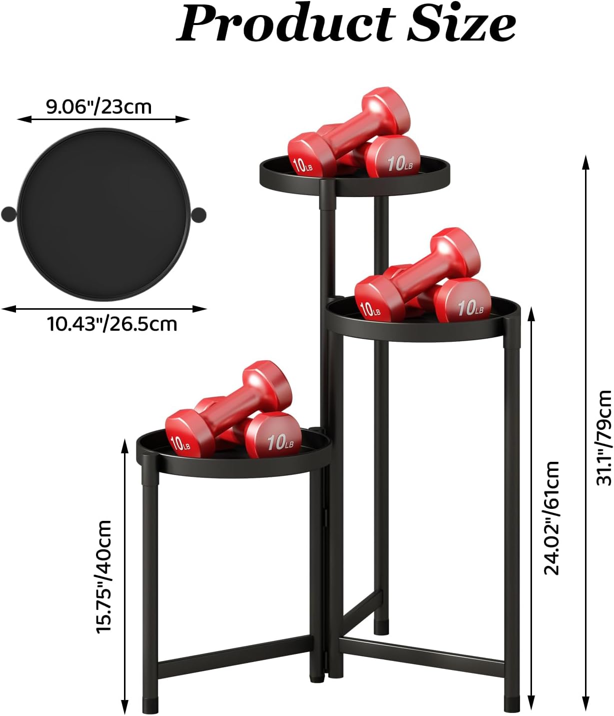 Plant Stand indoor outdoor-3 Tier black Tall Metal Flower Pot Holder 9in Wide Potted Display Rack - Heavy Duty Corner