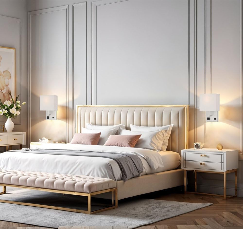 HomeFocus - Bedside Wall Light with Outlet,Wall Lamp,Wall Sconces,Wall Lamp for Bedroom,Living Room,Wall Light for Home