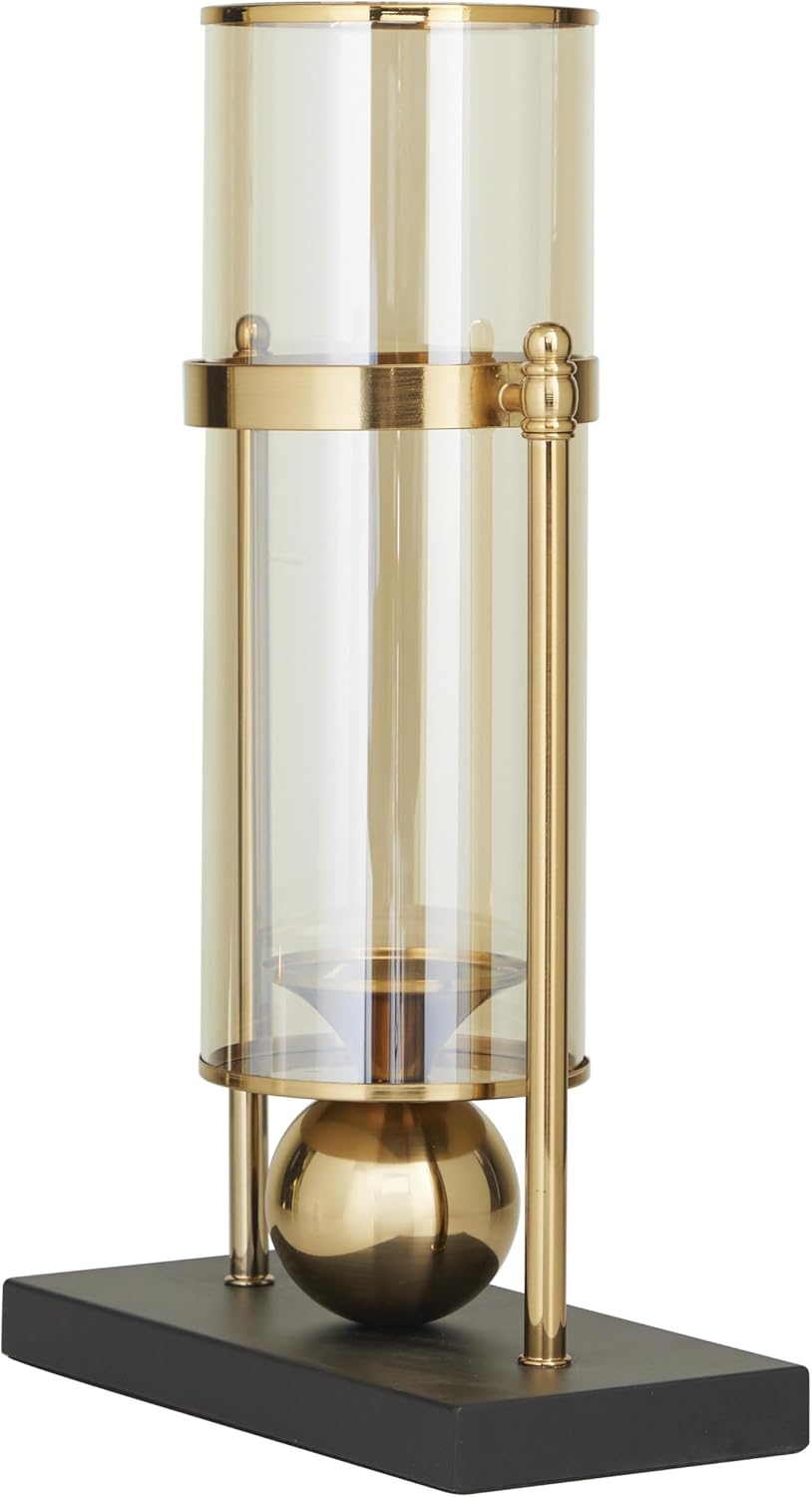 CosmoLiving by Cosmopolitan Metal Hurricane Lamp 10" x 5" x 17" | Warm table glow, candle stands with ball accent