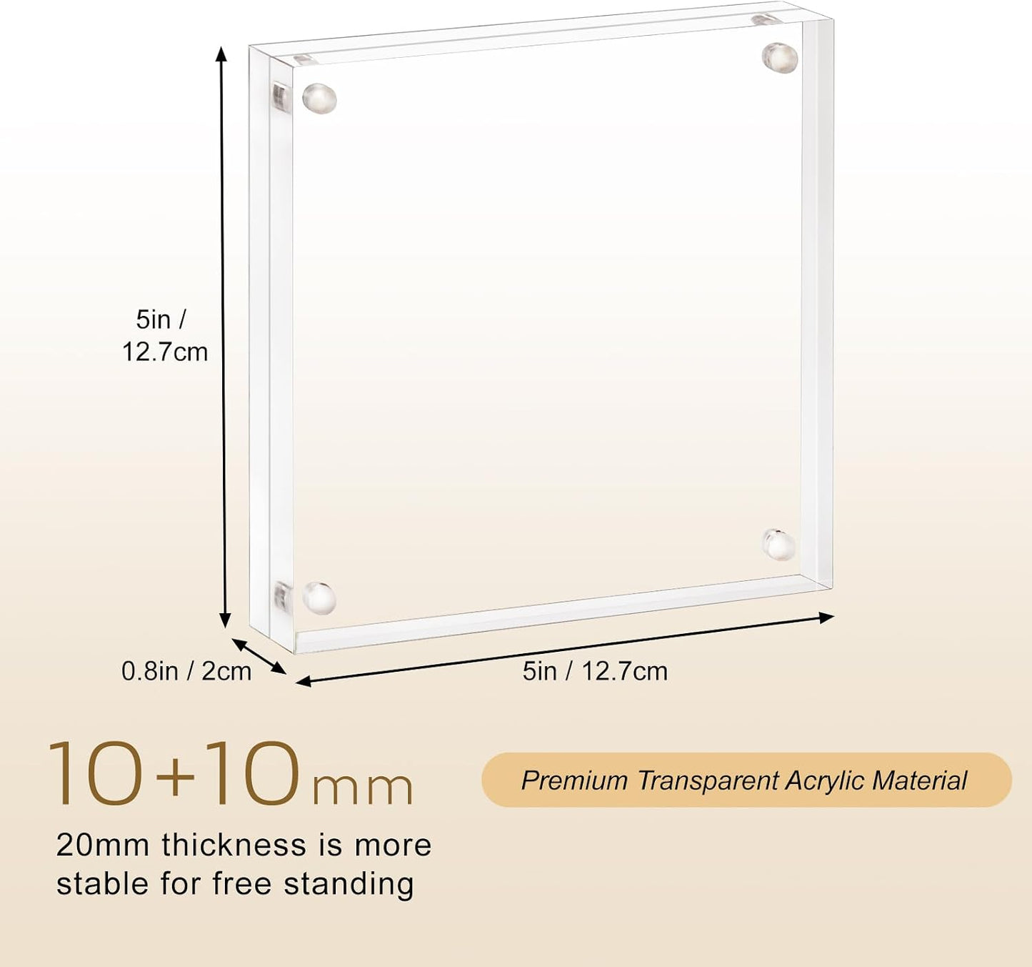 AMEITECH Acrylic Picture Frame 5x5-5 Pack, Clear Double Sided Frameless Photo Frame with Magnetic, Free Standing