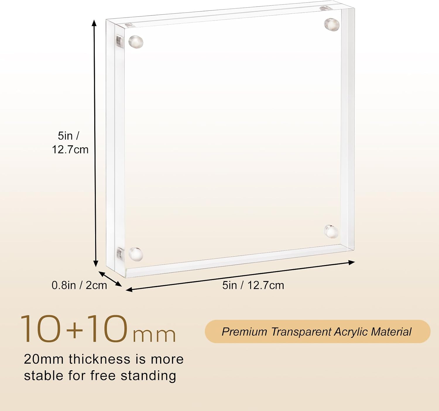 AMEITECH Acrylic Picture Frame 5x5-5 Pack, Clear Double Sided Frameless Photo Frame with Magnetic, Free Standing