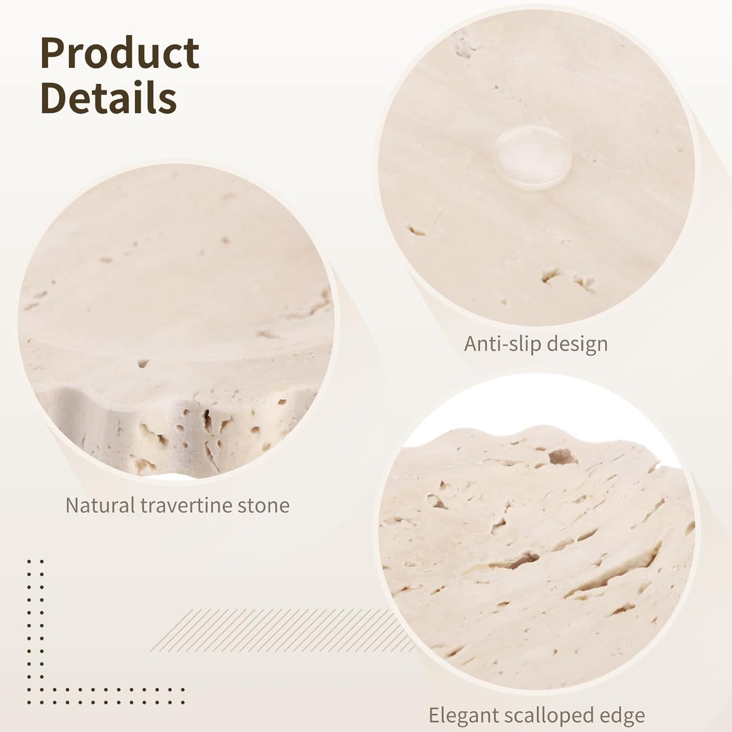 Small Scallop Edge Stone Tray / Beige / 5.9 Inch