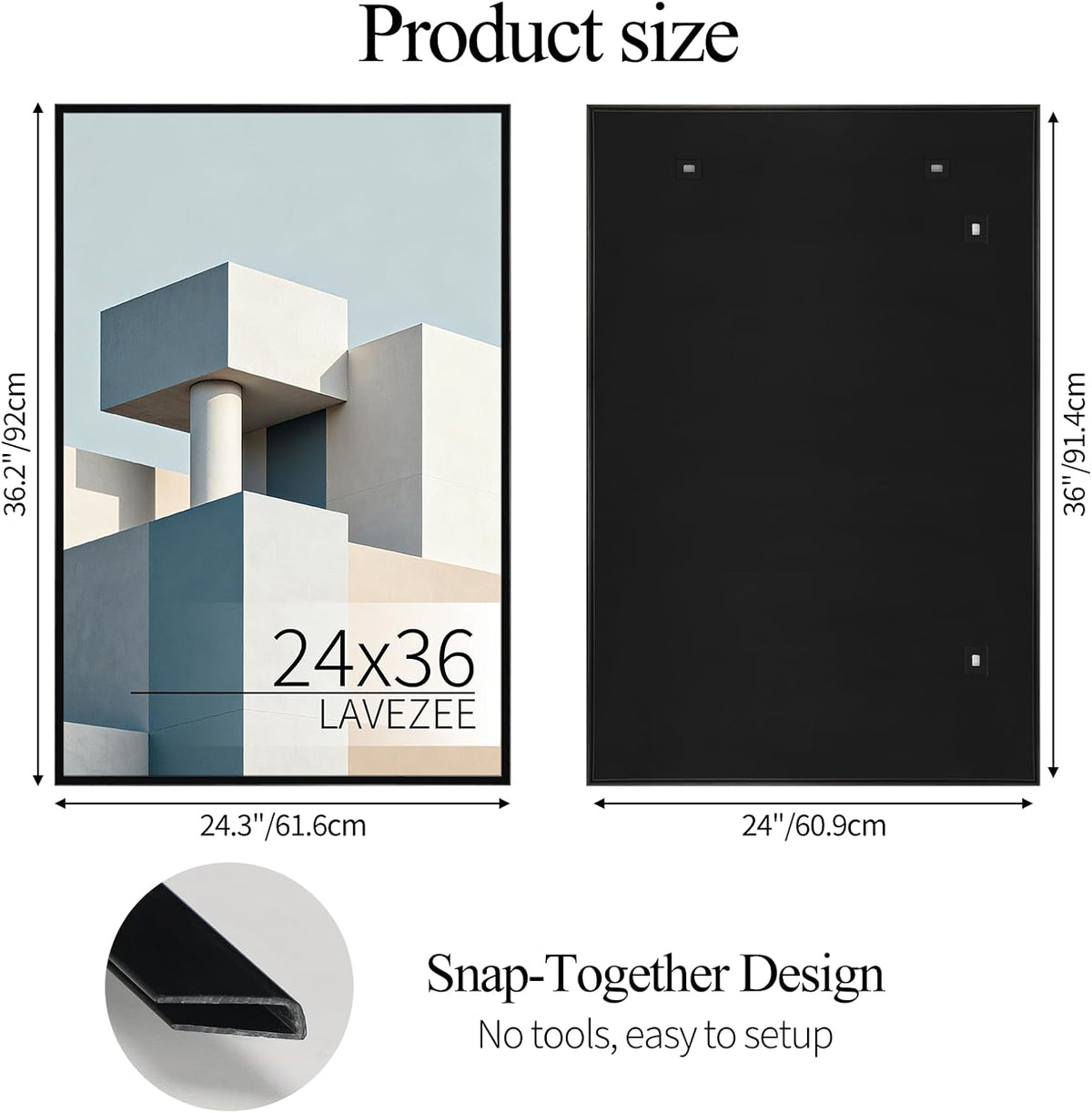 Lavezee 24x36 Poster Frame Black, Lightweight 24 x 36 Poster Frames for Wall Mounting, Display 24 by 36 Pictures