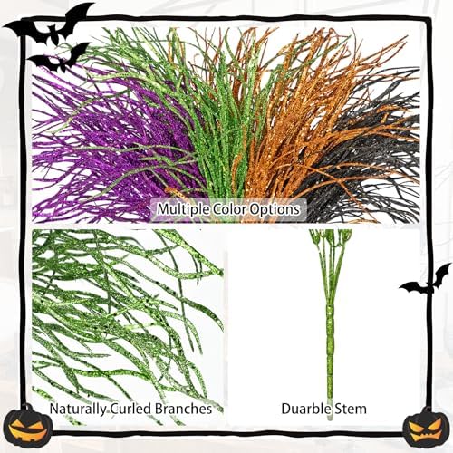 5 Pcs Halloween Picks and Sprays Green Artificial Curly Willow Branches 27.4Inch Floral Twig Stems Sticks Vase Fillers Green Halloween Ornament for Centerpieces Party Holiday Christmas Decorations