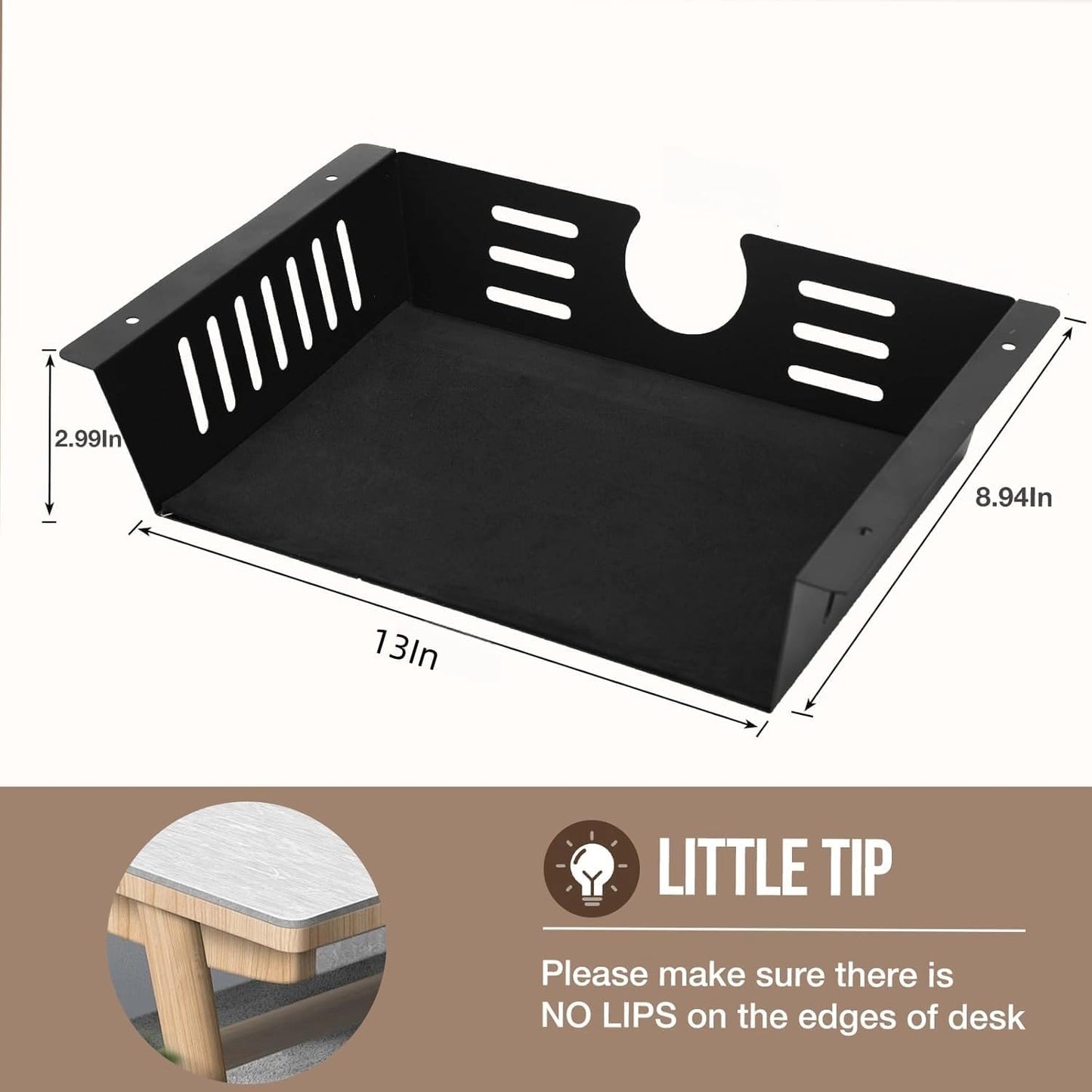 2 Pack Under Desk Shelf-Metal -Black Under Shelf Storage for Office Tables & Workstations（13Inch）